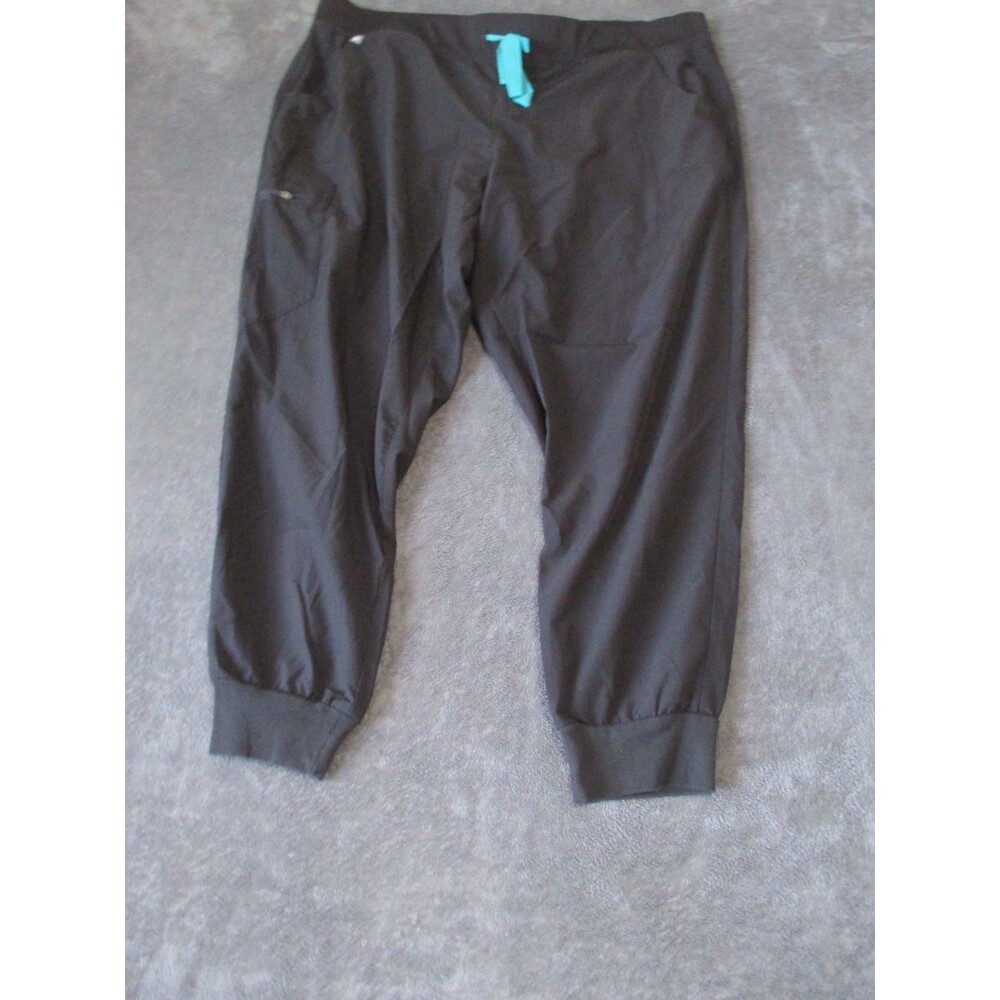 FIGS Women's XXL/P Black Solid Scrub Pants Drawstring Medical Knit Polyester